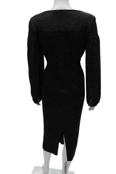Ming Wang Women Sheath Dress Black Boat Neck Long Sleeve Acrylic Size L