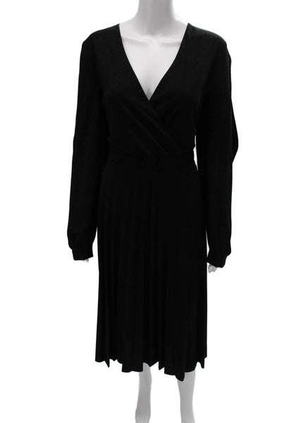 Trussardi Women Wrap Dress Black Viscose Long Sleeve V-Neck Midi Size 48