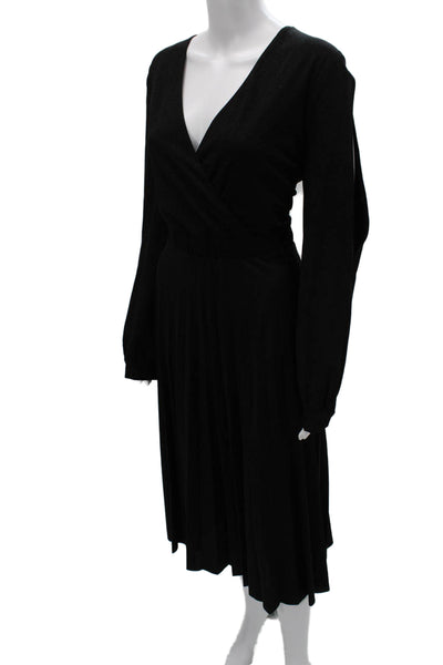 Trussardi Women Wrap Dress Black Viscose Long Sleeve V-Neck Midi Size 48