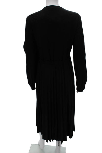 Trussardi Women Wrap Dress Black Viscose Long Sleeve V-Neck Midi Size 48