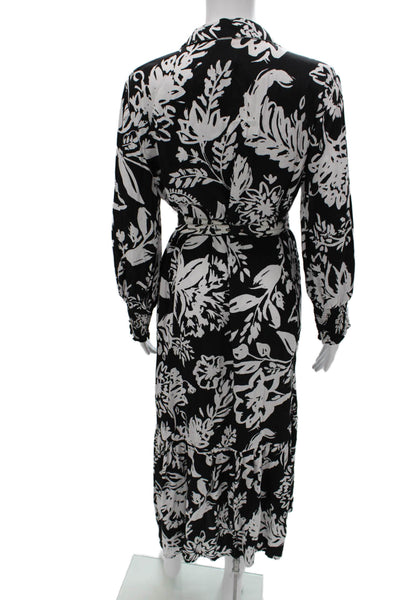 Figue Womens Maxi Dress Black Floral Viscose Long Sleeve Collared Size L