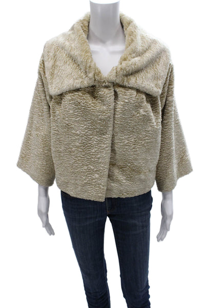 Bill Blass Womens Basic Jacket Ivory 3/4 Sleeve Hook & Eye Size 8
