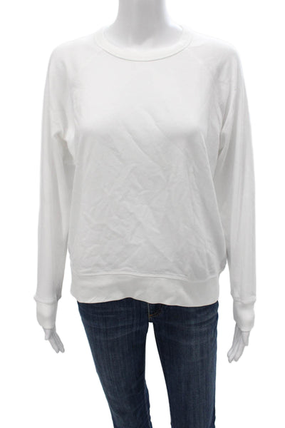 Leallo Women Pullover Cotton Crew Neck Long Sleeve White Sweater Size S