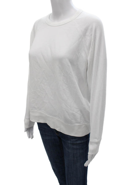 Leallo Women Pullover Cotton Crew Neck Long Sleeve White Sweater Size S