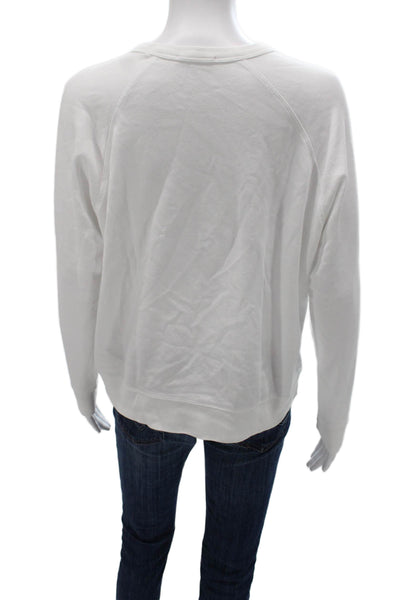Leallo Women Pullover Cotton Crew Neck Long Sleeve White Sweater Size S