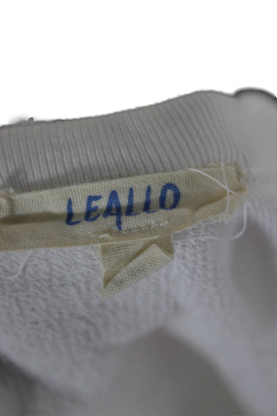 Leallo Women Pullover Cotton Crew Neck Long Sleeve White Sweater Size S