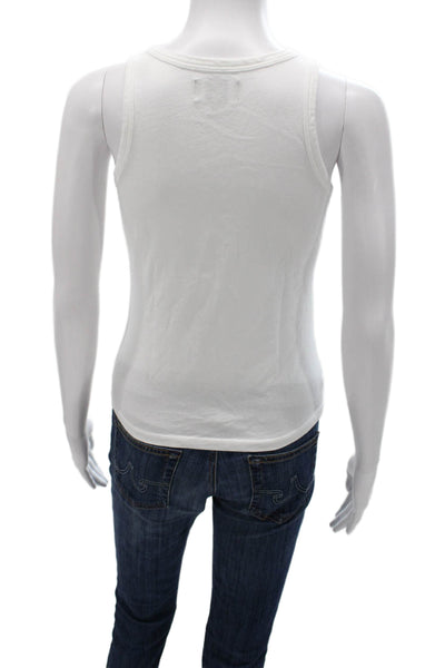 Leallo Womens Racerback Tank White Cotton Sleeveless Top Size S