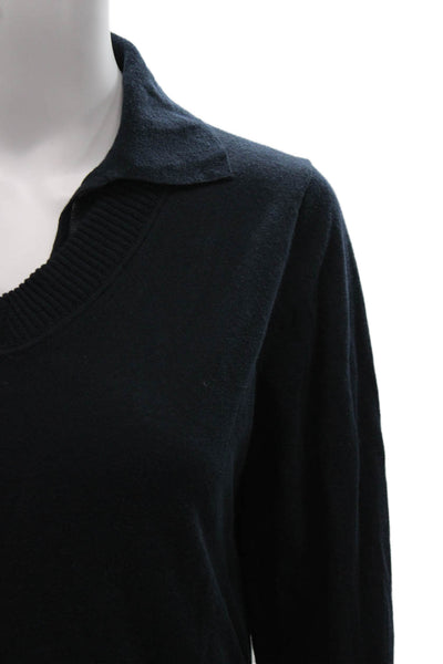 Vince Women Collared Sweater Blue Cotton Blend Long Sleeve Petite Size S