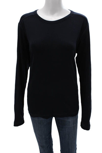 Theory Womens Basic Crew Neck Black Cotton Long Sleeve T-Shirt Size L