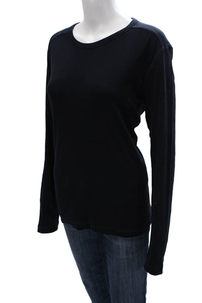 Theory Womens Basic Crew Neck Black Cotton Long Sleeve T-Shirt Size L