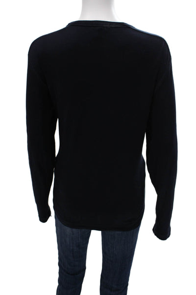 Theory Womens Basic Crew Neck Black Cotton Long Sleeve T-Shirt Size L