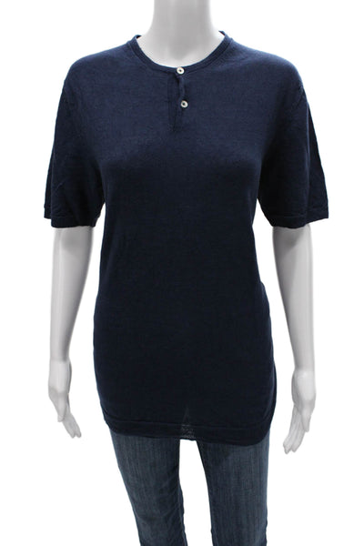 Anderson & Shephard Mens Linen Henley Short Sleeve T-Shirt Blue Size L