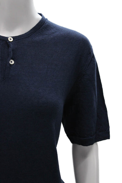 Anderson & Shephard Mens Linen Henley Short Sleeve T-Shirt Blue Size L
