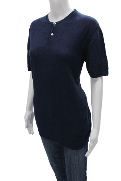 Anderson & Shephard Mens Linen Henley Short Sleeve T-Shirt Blue Size L