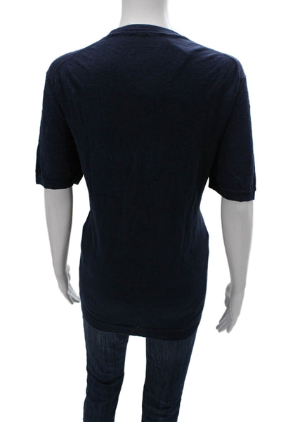 Anderson & Shephard Mens Linen Henley Short Sleeve T-Shirt Blue Size L