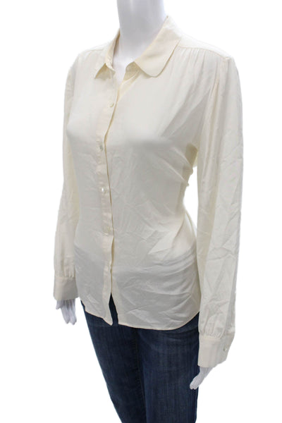 Nili Lotan Womens Silk Collared Button Long Sleeve Basic Blouse Size XL