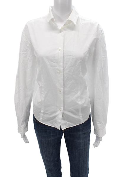 Row Women Basic Cotton Collared Button-Up Blouse White Long Sleeve Size 10