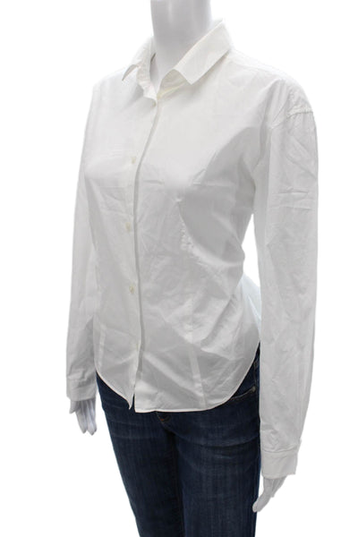 Row Women Basic Cotton Collared Button-Up Blouse White Long Sleeve Size 10