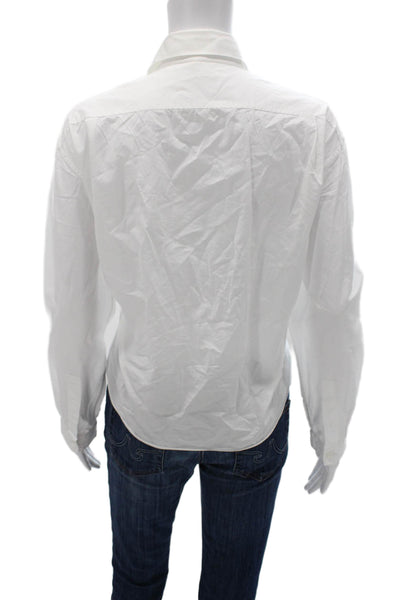 Row Women Basic Cotton Collared Button-Up Blouse White Long Sleeve Size 10