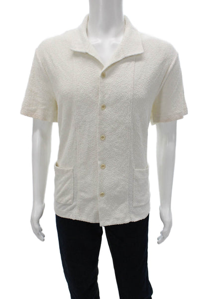 Mr. P Mens Button Up Collared Short Sleeve Ivory Cotton Resort Shirt Size M