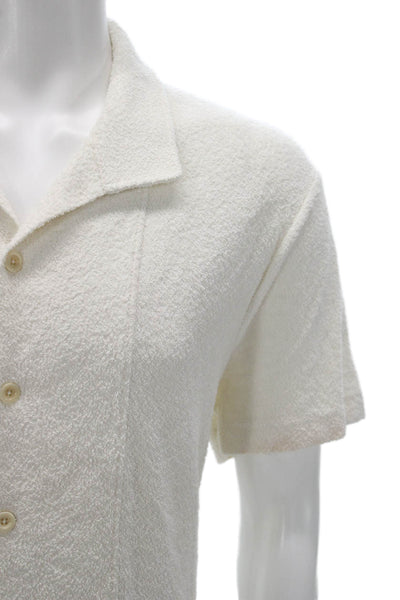 Mr. P Mens Button Up Collared Short Sleeve Ivory Cotton Resort Shirt Size M