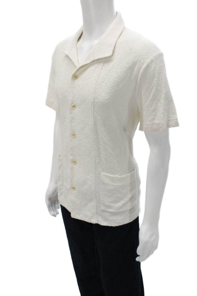 Mr. P Mens Button Up Collared Short Sleeve Ivory Cotton Resort Shirt Size M