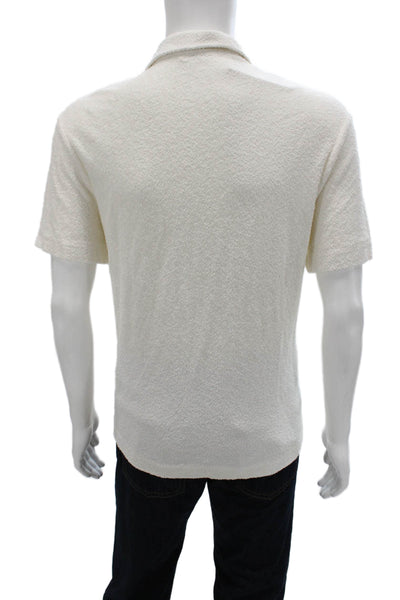 Mr. P Mens Button Up Collared Short Sleeve Ivory Cotton Resort Shirt Size M