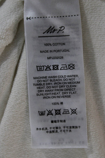 Mr. P Mens Button Up Collared Short Sleeve Ivory Cotton Resort Shirt Size M