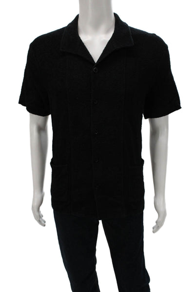 Mr. P Mens Button Up Collared Short Sleeve Cotton Solid Shirt Size M