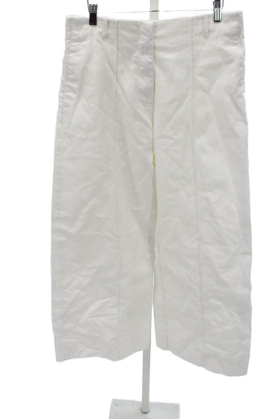 Zara Womens Cropped Cotton Pants White Zip 26in Size 40