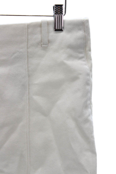 Zara Womens Cropped Cotton Pants White Zip 26in Size 40