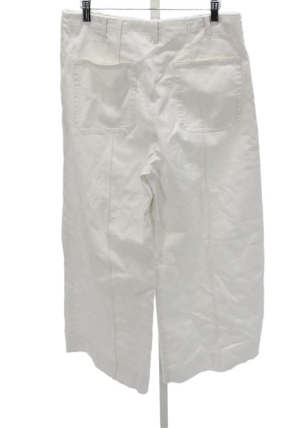 Zara Womens Cropped Cotton Pants White Zip 26in Size 40