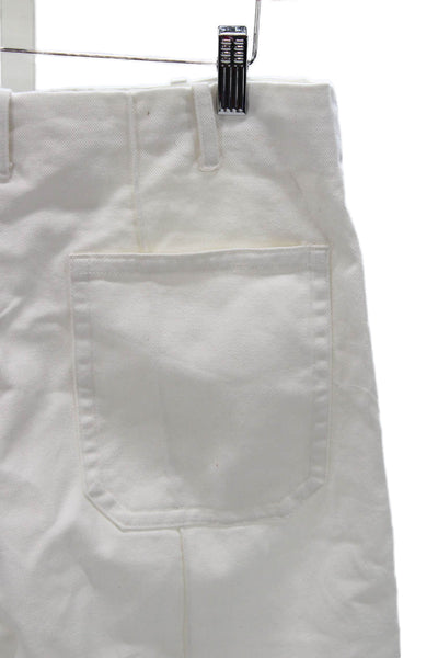 Zara Womens Cropped Cotton Pants White Zip 26in Size 40