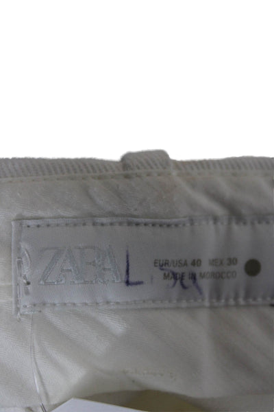Zara Womens Cropped Cotton Pants White Zip 26in Size 40