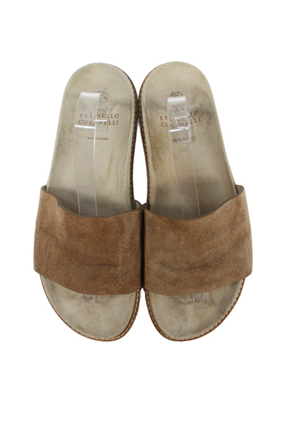 Brunello Cucinelli Mens Suede Slide On Sandals Brown Size 44 11