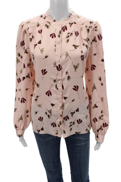 Joie Women Collared Floral Button Long Sleeve Blouse Pink Polyester Size L