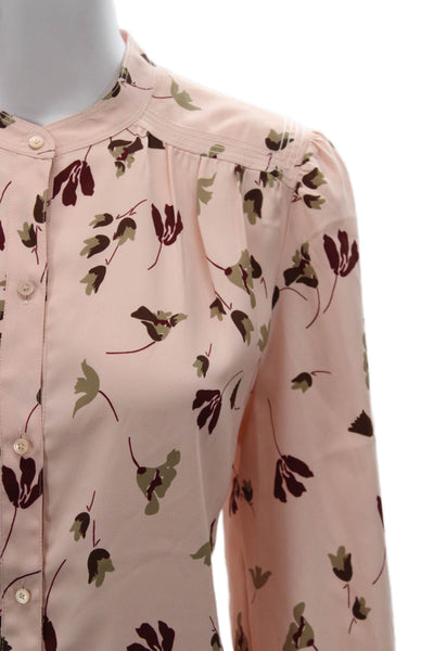 Joie Women Collared Floral Button Long Sleeve Blouse Pink Polyester Size L