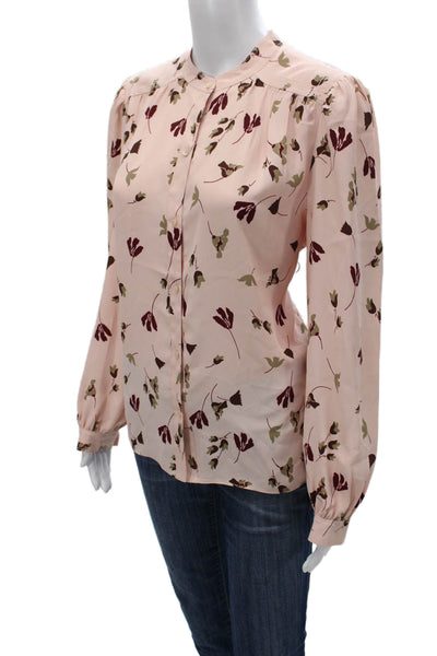 Joie Women Collared Floral Button Long Sleeve Blouse Pink Polyester Size L