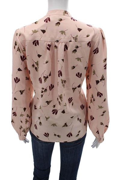 Joie Women Collared Floral Button Long Sleeve Blouse Pink Polyester Size L