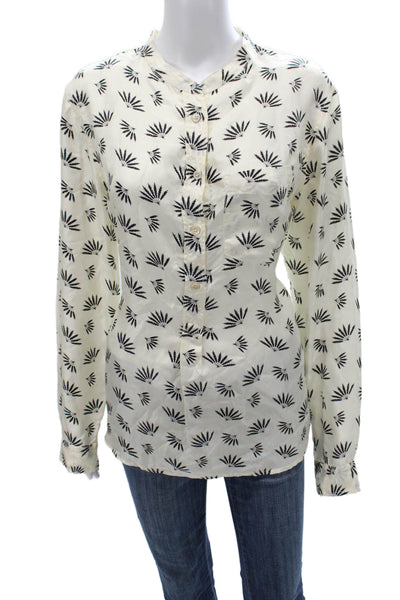 Isabel Marant Women Silk Ivory Floral Collared Long Sleeve Button Blouse Size L