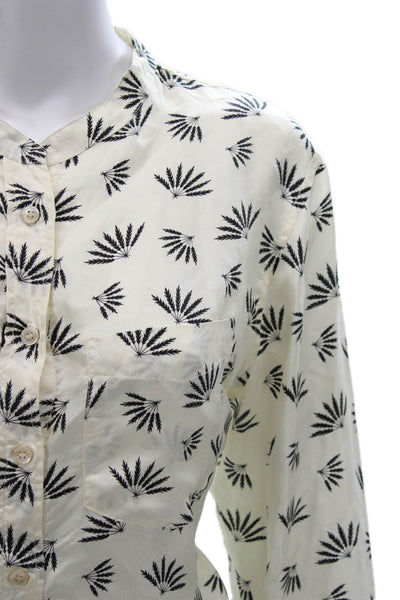 Isabel Marant Women Silk Ivory Floral Collared Long Sleeve Button Blouse Size L
