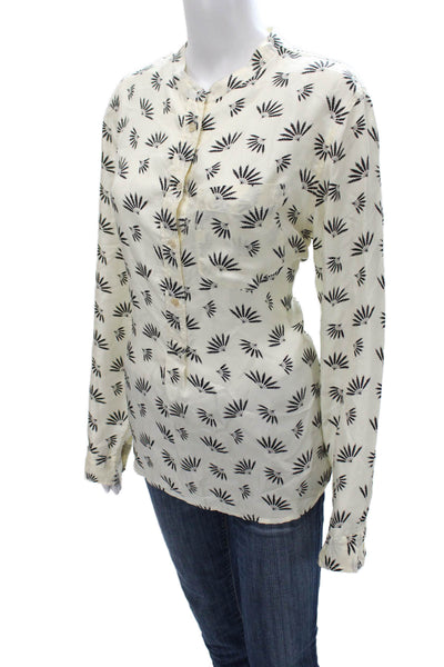Isabel Marant Women Silk Ivory Floral Collared Long Sleeve Button Blouse Size L
