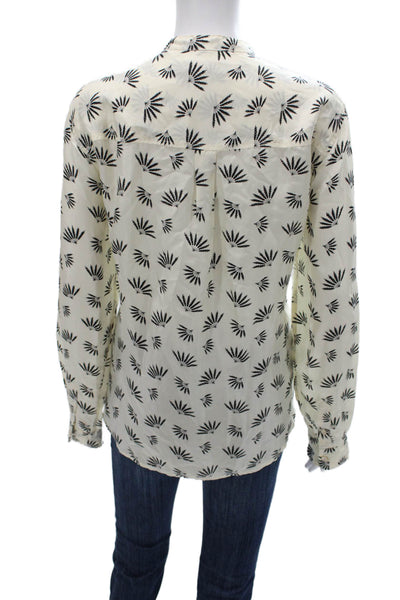 Isabel Marant Women Silk Ivory Floral Collared Long Sleeve Button Blouse Size L