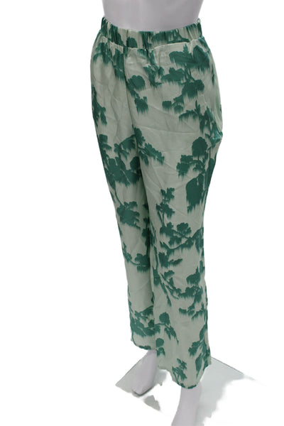 Max Mara Women Green Floral Dress Pants Polyester Blend Pull On Size M