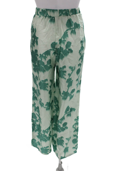 Max Mara Women Green Floral Dress Pants Polyester Blend Pull On Size M