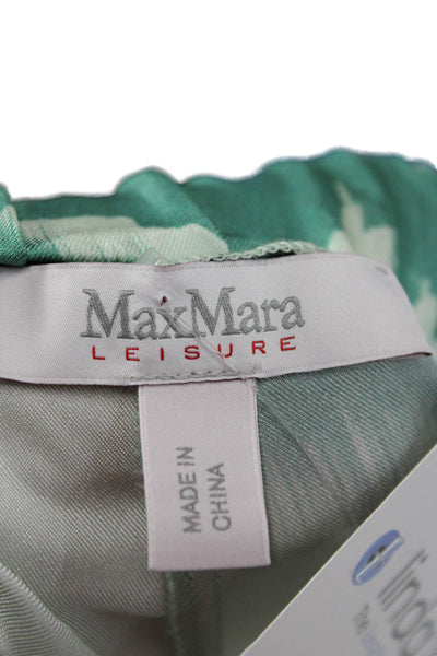 Max Mara Women Green Floral Dress Pants Polyester Blend Pull On Size M