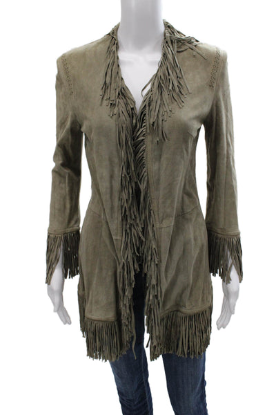 Zingaro Women Basic Jacket Green Suede Long Sleeve Bohemian Size M