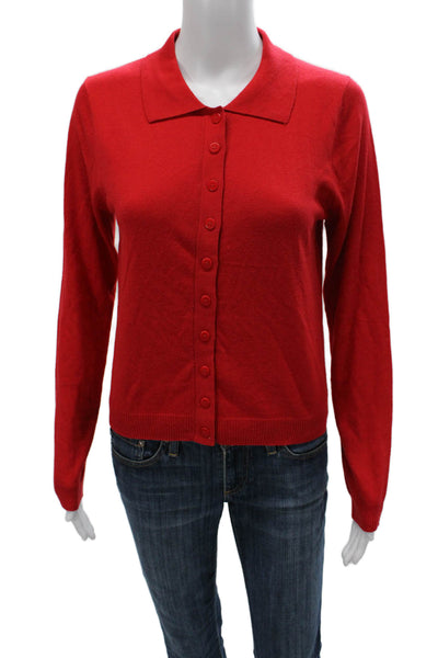 MNG Womens Red Cotton Blend Collared Cardigan Long Sleeve Size S