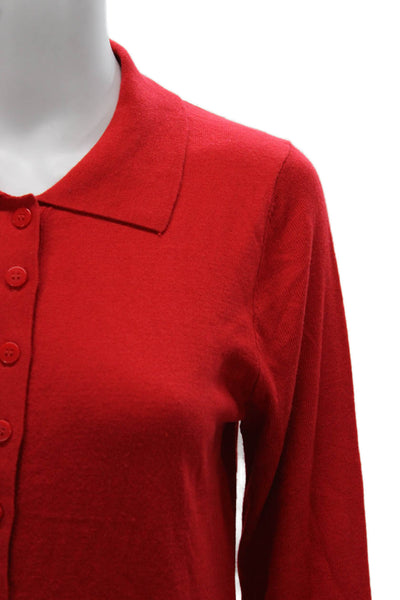MNG Womens Red Cotton Blend Collared Cardigan Long Sleeve Size S