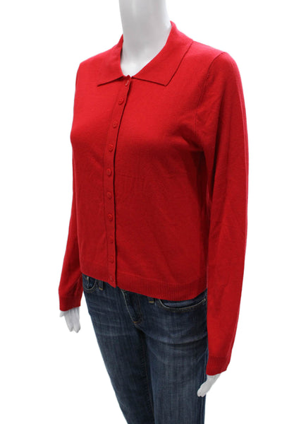 MNG Womens Red Cotton Blend Collared Cardigan Long Sleeve Size S